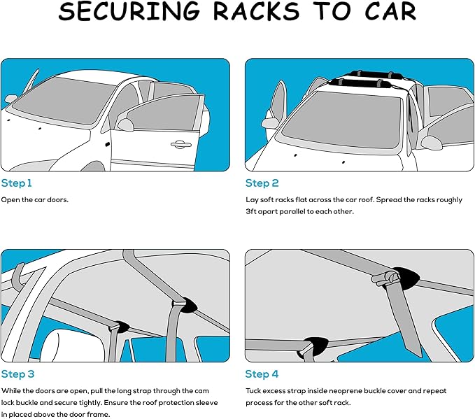 AQUBONA Universal Car Soft Roof Rack Pads，Luggage Carrier Capacity Load 158lb for Kayak/Canoe/Surfboard/Paddle with Adjustable & Steady Tie-Down Straps and Storage Bag