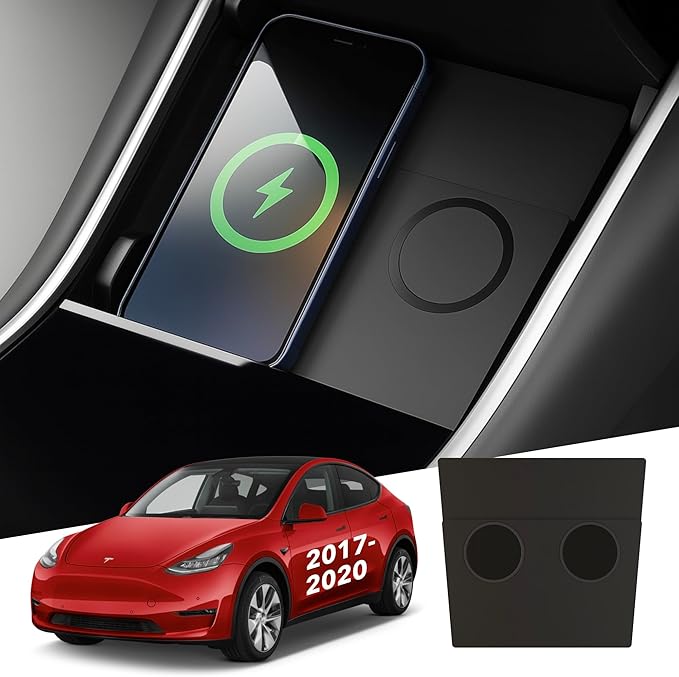 TWRAPS Dual Wireless 2 x 25W Phone Charger for 2017-2020 Tesla Model 3 & Tesla Model Y, 1st Gen Center Console Charging Pad -Works with iPhone 17 Pro Max and iPhone & Android Phones with MagSafe Cases