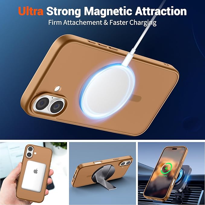 SUPFINE Magnetic for iPhone 16 Case (Compatible with MagSafe) (Military Grade Drop Protection) Slim Translucent Matte Shockproof with Anti-Fingerprint Phone Case, Brown