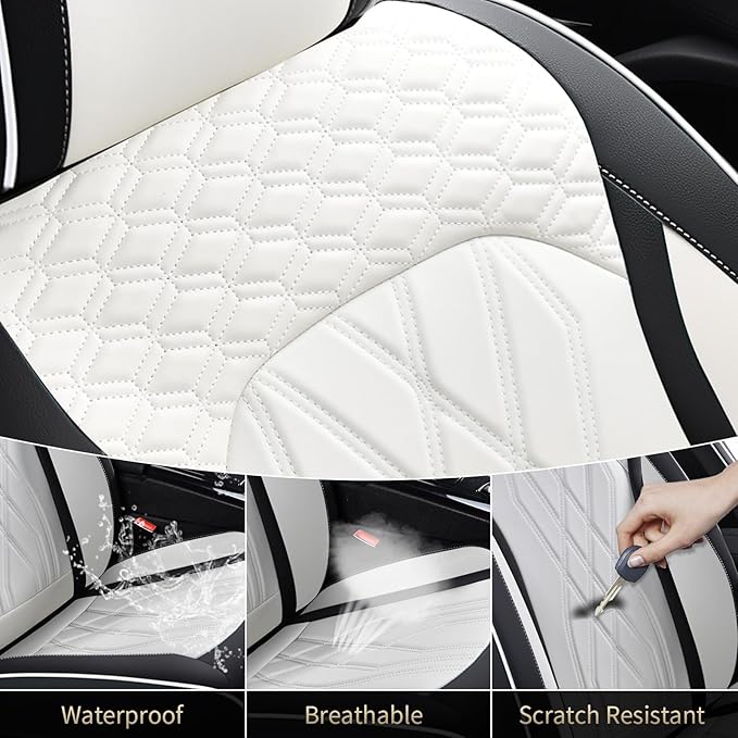 FLORICH Leather Cars Seat Covers Front Pair Seat Covers for Car Waterproof Automotive Seat Cover Vehicle Seat Interior Cushion Universal Fit for Most Car Truck SUV, Black&White