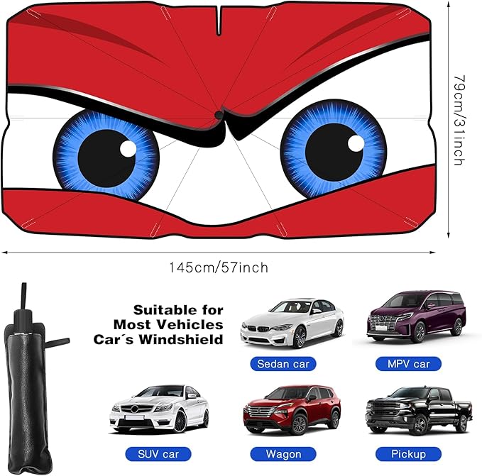 Upgraded Car Windshield Sun Shade Umbrella, Car Shade Front Windshield Sun Shade, Foldable Umbrella for Block UV Rays & Sun Heat Protection, 57"X31"