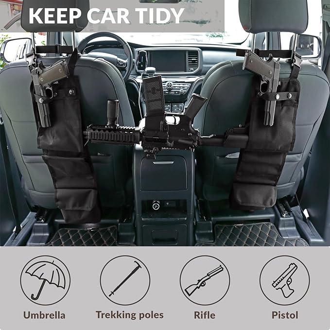 2PCS Automotive Gun Racks, Truck Front Seat Gun Organizer for Hunting Accessories, Gun Holder for Truck with Storage Pockets
