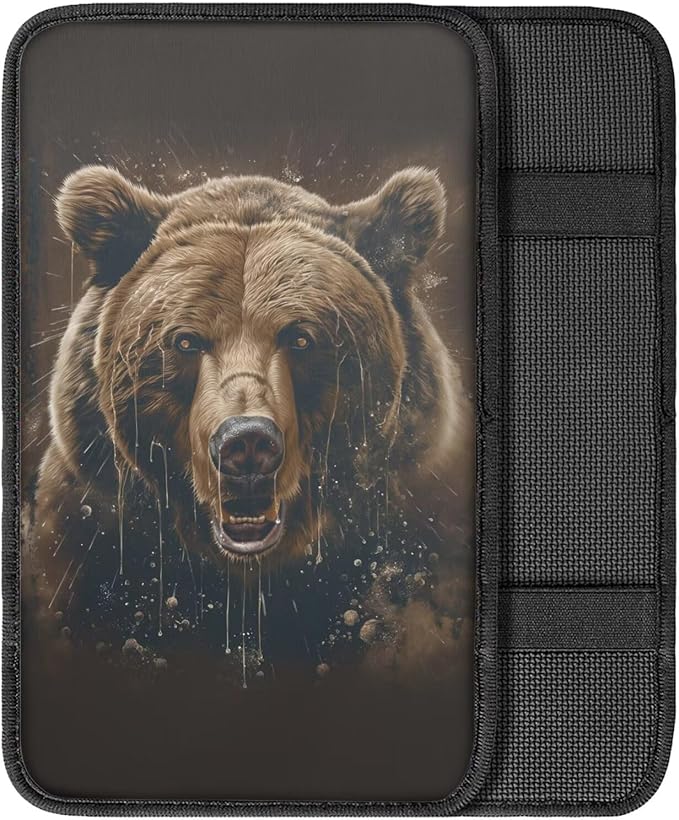 Brown Bear Car Center Console Armrest Cover Pad Universal Decorative Automotive Armrest Cover Pad for Truck Sedan SUV, Bear Car Interior Decor Accessories