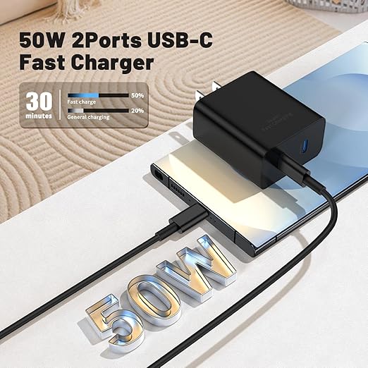 45W Dual Port Super Fast Charger with Long USB C to C Cable 10ft,Type C Wall Charger Block and Android Phone Charging Cord for Samsung Galaxy S26 Plus/S25 Ultra/S25+/S24+/S24/S23+/S22+/S21/S20/Note 20