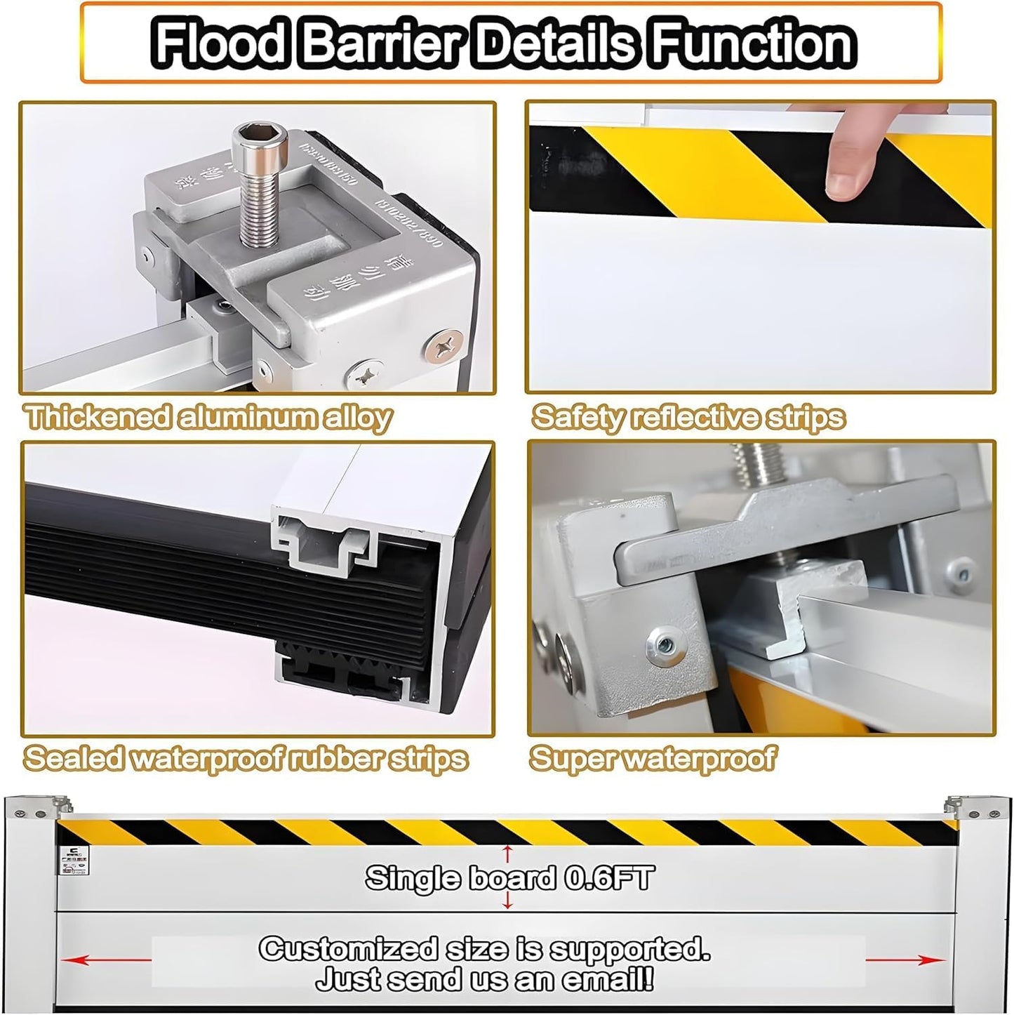 Flood Barriers for Home Exterior - Aluminum Alloy Outdoor Easy Flood Barrier Garage Doors Water Barriers for Flooding,H31.5 Inch/L3.5FT