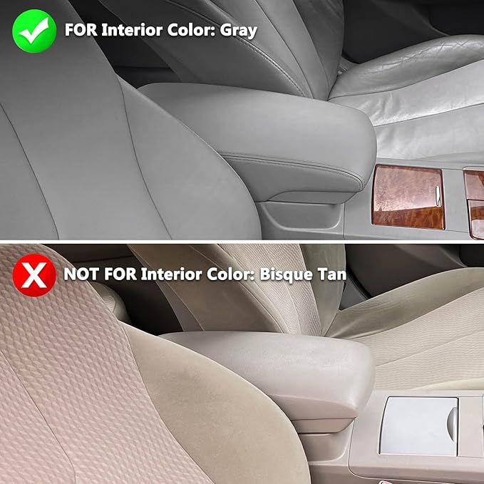 KBH Center Console Armrest Cover Replacement for Toyota Camry 2007 2008 2009 2010 2011, Vinyl Leather Arm Rest Covering Upholstery, Anti-Scratch, Gray (Leather Part Only)