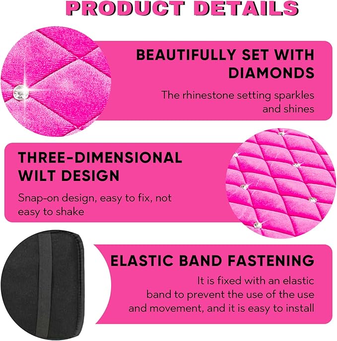 Bling Car Center Console Cover, Soft Fluffy Armrest Seat Box Cushion Pad, Crystal Diamond Arm Rest Protection Mat, Automotive Interior Decoration Accessories for Most Vehicles (Pink)