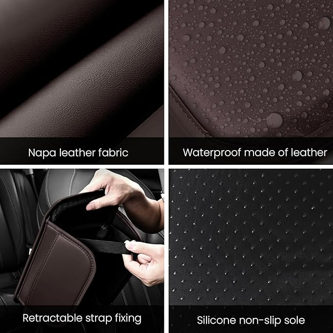 Car Center Console Cover, 11.6"×8.3" Leather Car Armrest Cushion Pad with 2 Storage Pockets, Comfortable Arm Rest Box Cover Mat for Most Vehicles, Universal Interior Accessories (Brown)