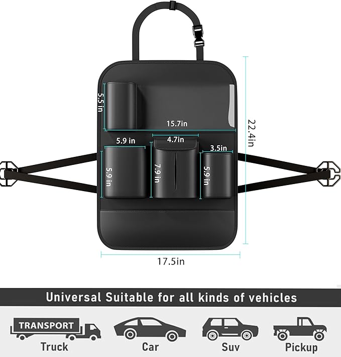 GMQ Backseat Car Organizer with Touch Screen,Protectors Kick Mats Travel Accessories for Kids,Multifunctional Seat Back Organizer Car Travel Organizer Accessories (Black, 1PC)