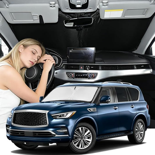 Windshield Sunshade for Infiniti QX80 2014-2024 Sun Shade Car Windshield Accessories Upgrade 4 Layers Blocks UV Rays Custom Fit QX80 240T Car Window Shades Front Windshield Keep Cool Foldable