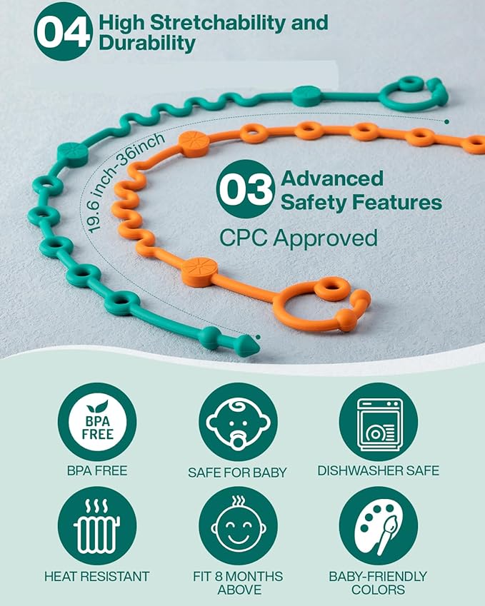LittleHugs Toy Straps for Baby, Adjustable Toy Holder for Stroller Accessories, Silicone Baby Tether Pacifier Clip, No Throw Baby Travel Essential Leash for High Chair, Car Seat (6-Pack)