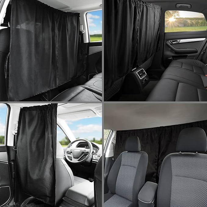 Car Privacy Curtain Universal Car Divider Curtain Between Rear Seat Auto Blackout Curtains Cars Sun Shades Side Window Shades Kit for Travel Camping Nap Sleeping(A)