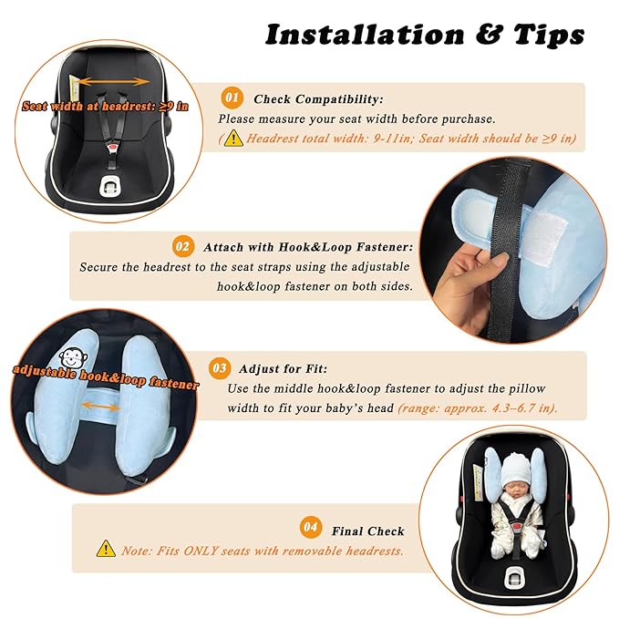 Adjustable Baby Head Neck Support, Portable Toddler Travel Pillow for Car Seat Stroller, Banana Travel Headrest Pillow for Infant, Offers Protection Safety for Kids, Blue