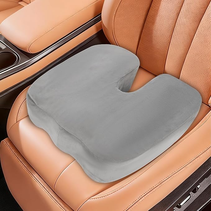 Car Seat Cushion for Sciatica Pain Relief, Extra Large Ergonomic Memory Foam Seat Pad for Lower Back & Tailbone Support, Cushion for Long Driving, Office Chair, Truck, Wheelchair - Grey