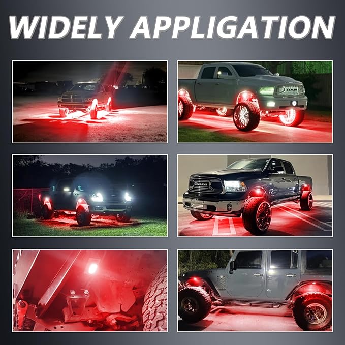 GSRECY Rock Lights Ultra Bright LED Neon Underglow Lights Waterproof for Trucks Pickup SUV UTV ATV RZR Car Boats Motorcycle (Red, 4 Pods)