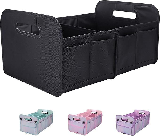 titiyiof Trunk Organizer For Suv & Sedan,Car Organizers and Storage, Waterproof Collapsible & Adjustable Straps,35L Sturdy Car Organization for Car Accessories, Tools,Sundries,2 Compartment（Black）