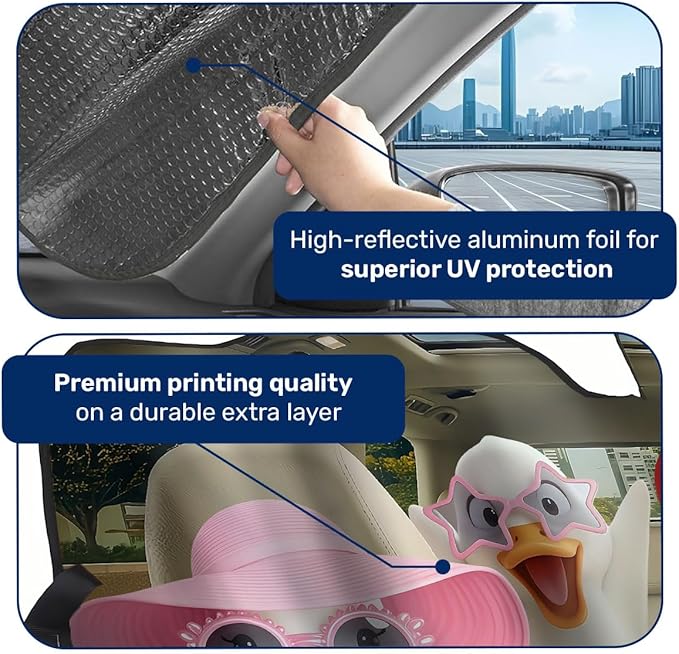 GENANY Duck Windshield Sun Shade for Car SUV Truck (55x30 Inches), Front Window Visor for Windows, Protector Blocks UV