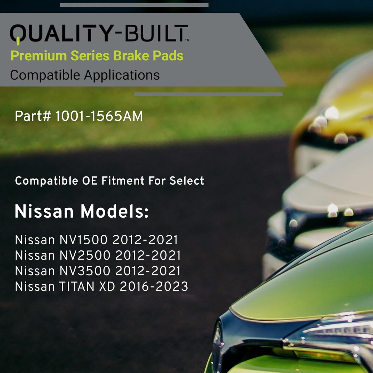 Premium Semi-Metallic Front Brake Pads (1001-1565AM) Replacement for Nissan NV1500 2021-2012, NV2500 2021-2012, NV3500 2021-2012, TITAN XD 2023-2016