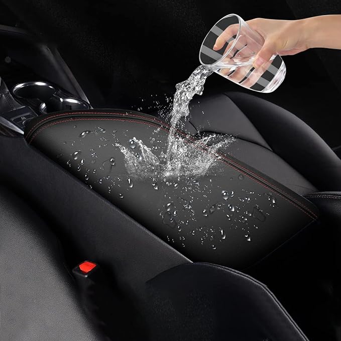 AOMSAZTO Armrest Covers for 2024 2023 2022 2021 2020 2019 2018 Toyota Camry Black with Red Stiches,Including L, LE, SE, XLE, XSE in regular, hybrid, V6, TRD.