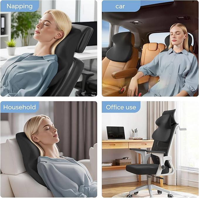 BEBAS Car Headrest Pillow, Ergonomic Neck Pillow with Memory Foam, Enlarged Surface for Head Neck Shoulder Support, Breathable Removeable Car Seat Pillow for Pain Relief(Black, 1 Pack)