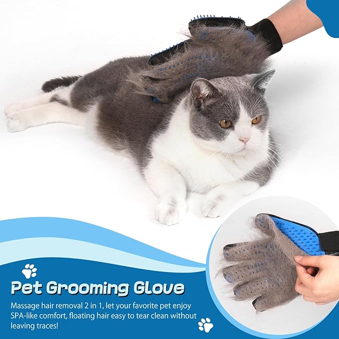 5-in-1 Pet Hair Remover Kit, Washable & Reusable Gel Lint Roller with 40.5" Extendable Handle, Cat Dog Hair Removal Tool, Carpet Rake & Grooming Gloves for Pets, Couch, Furniture, Clothes