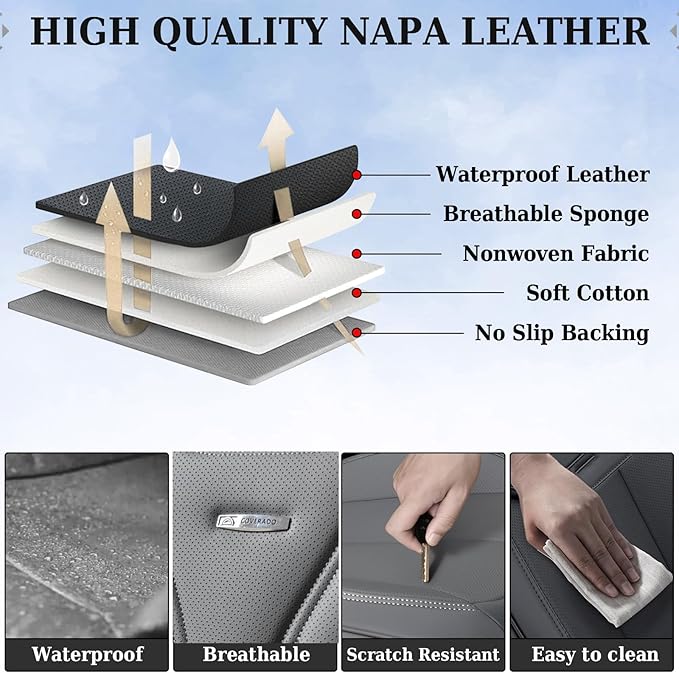Coverado Car Seat Covers, Car Seat Covers Front Seats, 2-Pack Front Seat Cover, Nappa Leather Waterproof Seat Covers, Car Seat Protectors, Automotive Seat Covers Universal Fit for Most Vehicles Gray