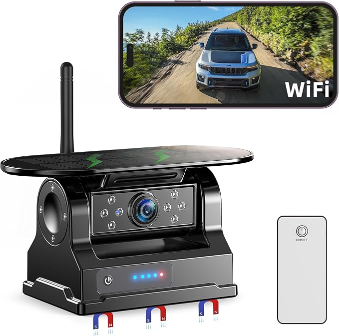 eRapta Wireless Backup Camera, WiFi Magnetic Solar Rear/Front View Camera with BSD, Li-ion Battery, Night Vision for Hitching Gooseneck Horse Boat Travel Trailer/Fifth Wheels/RV/Camper for iPhone