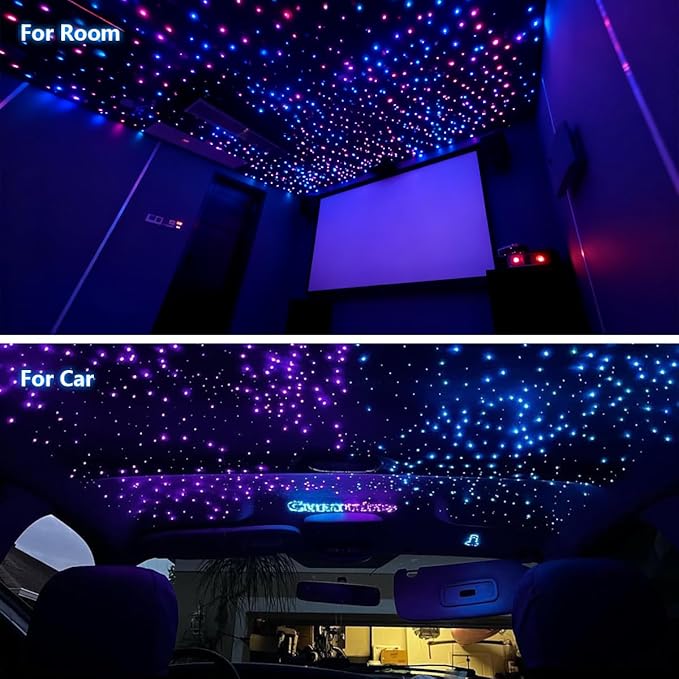 Upgraded 20W Starlight Headliner Kit Twinkle+Sound Activated 900pcs 0.03in 9.8ft Cable Fiber Optic Light APP/Remote Control for Car Home Star Ceiling Decoration