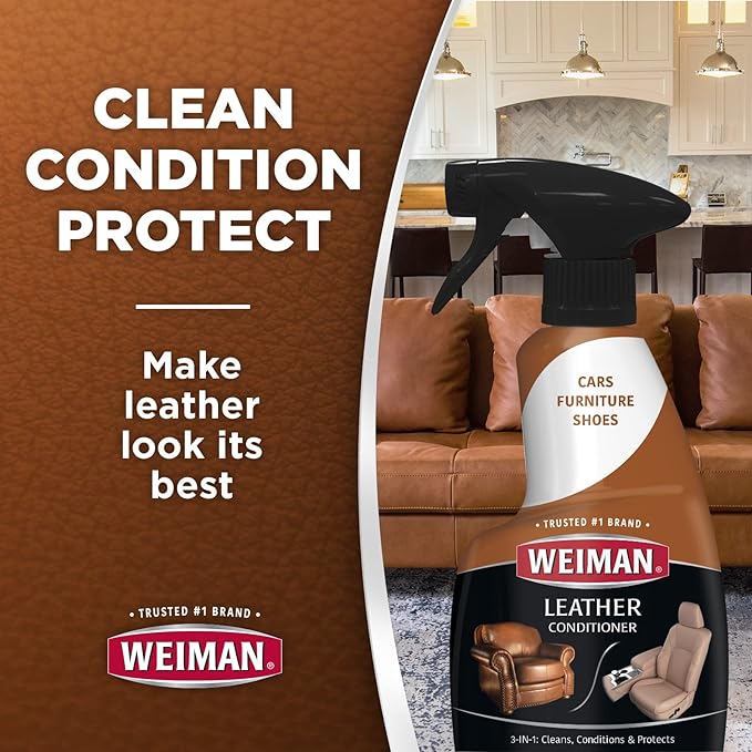 Weiman Leather Cleaner and Conditioner for Use on Your Couch Chair Purse Wallet Shoes Boots Saddle Belt Jacket Car Seat