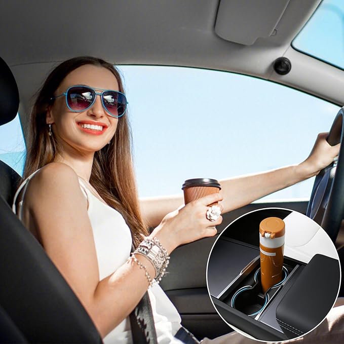 TOPABYTE 3PCS Center Console Accessories for Tesla New Model Y Juniper 2026 2025 Model 3 Highland 2024 Cup Holder Insert, Screen Edge Protector Frame, Wireless Charger Mat Silicone, Black