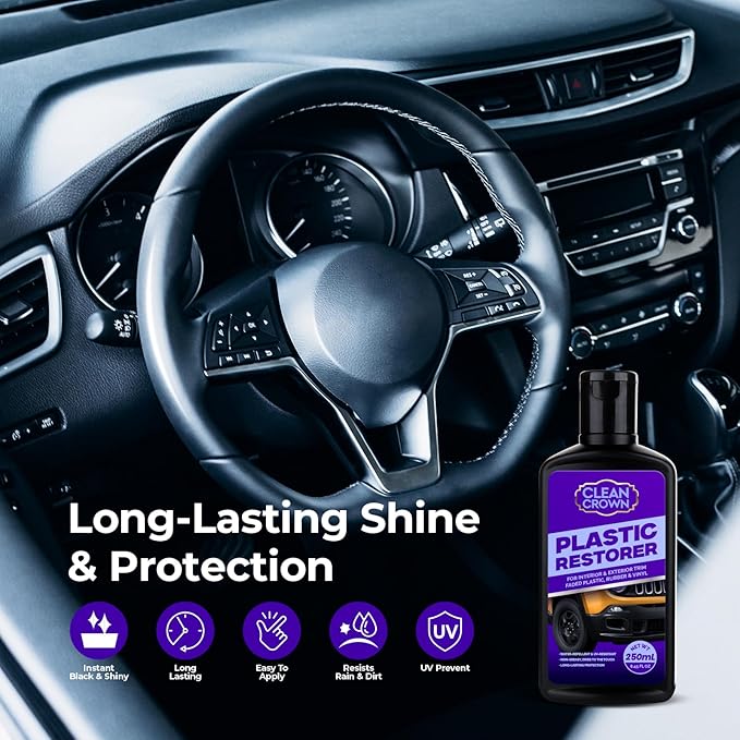 Plastic Restorer for Cars (8.45 fl oz), User Friendly Car Trim Restorer, Quick Plastic Trim Restorer with Free Sponge Applicator, Restores Faded Car Plastics, Bumpers & Against UV Rays