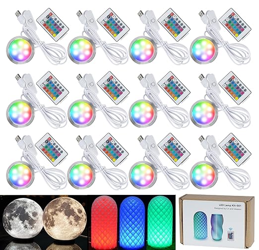 Remote Control RGB LED Lamp Kit 001 with Color Memory Function for Bambu Lab Multicolor RGB Makerworld and Anycubic Makeronline 3DPrint DIY Hardware Model Parts 5V USB Powered (12PCS)