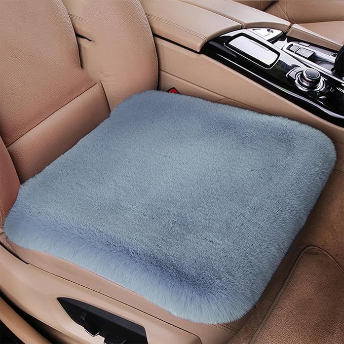 Plush Car Seat Cushion, Soft Warm Fuzzy Faux Rabbit Fur Fluffy Plush Auto Seat Cover Vehicle Car Front and Back Seat Protector Pad with Non-Slip Backing Cushion Interior Universal Fit (Blue,Front*1)