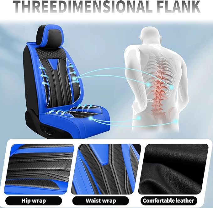 Fit Tucson Car Seat Covers Premium Leather for Hyundai Tucson 2010-2025 2026. Waterproof， Breathable, Scratch-Resistant & All-Weather Seat Cushion Protector (Front Seat,Blue&Black)
