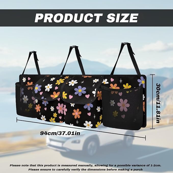Floral Flowers Backseat Trunk Organizer for Car Heart Back Seat Car Organizer with Extra Storage Space for SUVs,Trucks,Vans Hanging Trunk Storage Bag