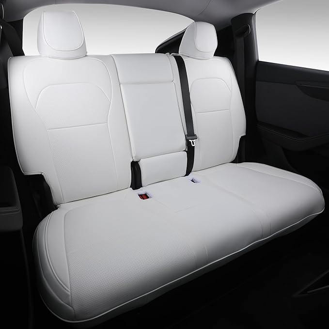 Custom Fit Seat Covers for 2025 2026 Tesla Model Y Juniper (5-Seater) - Ventilated Seats & Rear Screen Compatible - Nappa Leather Full Set Car Seat Protectors (White, Model Y 2025)
