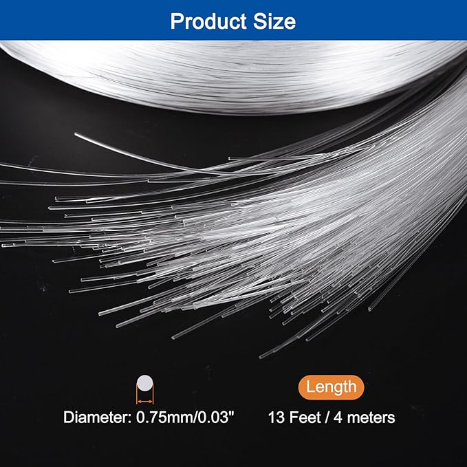 MECCANIXITY 550Pcs 13ft PMMA Mixed Fiber Optic Cable Strands 0.03 Inch Side Glow LED Illumination Crystal Cables Car Atmosphere Lights for Star Sky Roof Ceiling