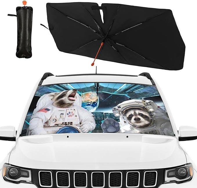 Cute Raccoon Car Windshield Sun Shade Umbrella Funny Raccoons Umbrella Sunshades for Car Rotable Upgraded UV Protecter Windshield Sun Shade Foldable Sunshade with UV Block