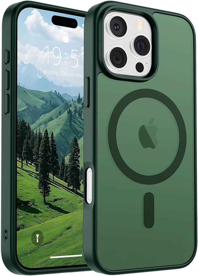 SUPFINE Magnetic for iPhone 16 Pro Case (Compatible with MagSafe) (Military Grade Drop Protection) Slim Translucent Matte Shockproof with Anti-Fingerprint Phone Case,Forest Green