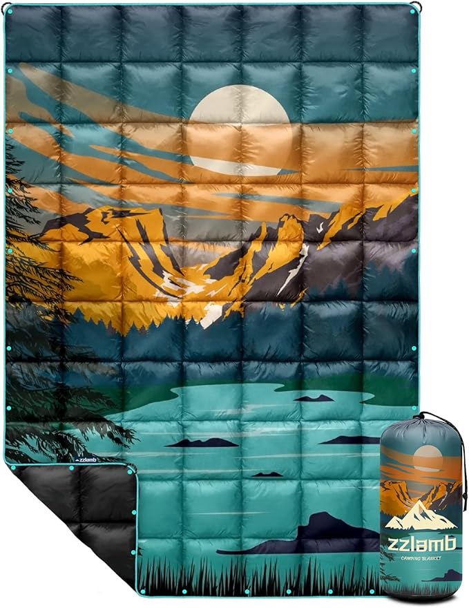 zzlamb Camping Blanket for Cold Weather,Outdoor Puffy Blanket Portable Down Alternative,Windproof Warm Cloak with Snaps,Cozy Quilt Backpacking Picnic RV Travel Plane Car Hammock Beach Climbing