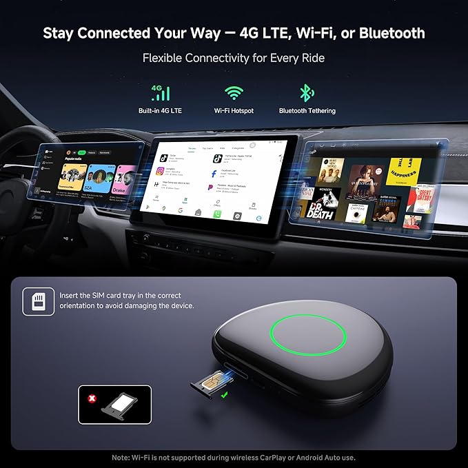 Wireless CarPlay Adapter, Magic AI Box with 4G LTE | GPS | Full Android OS, Wireless CarPlay Box Compatible with Wired Factory CarPlay & Android Auto, Support for YouTube/Netflix
