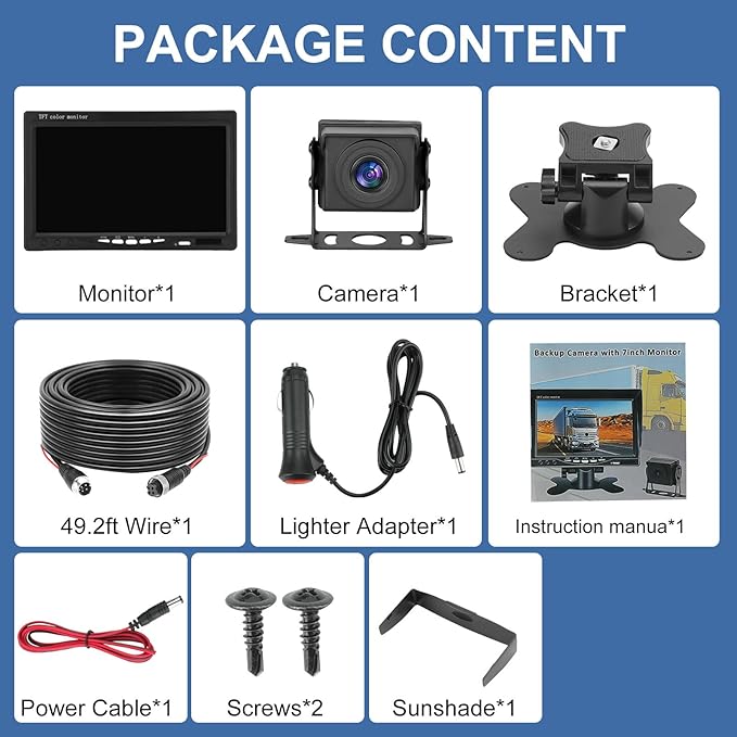 Kairiyard Truck RV Backup Camera with 7 Inch Monitor, AHD 1080P DIY Guide Lines No Delays Waterproof Wired Reverse Rear View Camera System for Car Trailer Camper