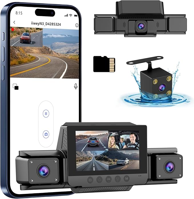 4 Channel Dash Cam 360 View for All-Round Protection, 4-Way Front Rear Inside Recording, Built-in 5G WiFi & GPS, APP Control, 8 IR Night Vision, 24H Parking Monitor, G-Sensor, Free TF Card