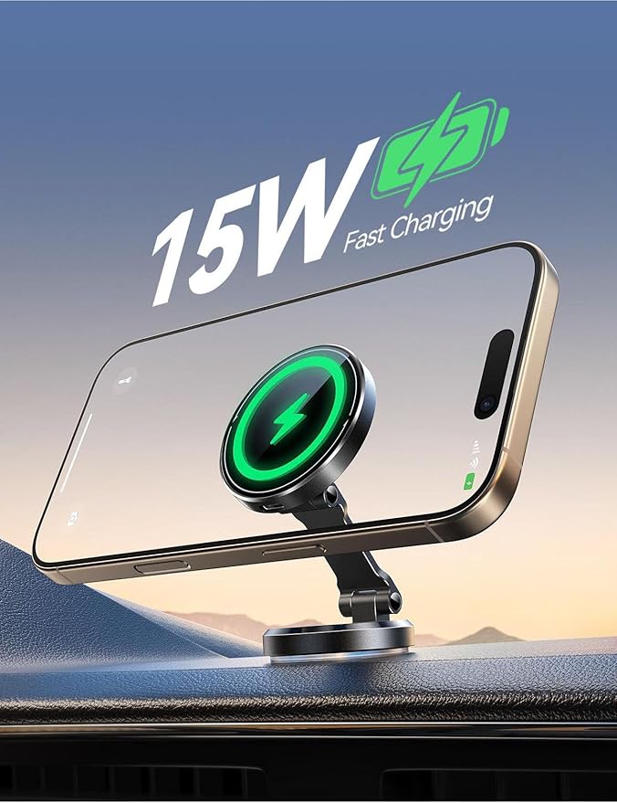 JOYROOM for MagSafe Car Mount Charger with Rotatable Charging Panel, 15W Fast Charging Metal Magnetic Phone Holder, Dashboard Wireless Charger for iPhone Car Mount for iPhone 17/16/15/14/13/12