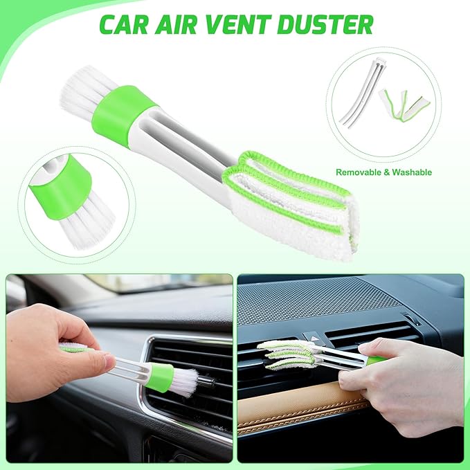 Nilight 15PCS Car Detailing Kit Auto Cleaning Tools Wash Set with Storage Carry Bag Beginners Easy to Use for Interior Exterior Car Care Clean Windshield Dashboard Seat Air Vents Wheels Tires, Green