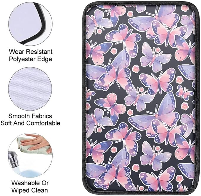 Colorful Butterfly Console Center Armrest Lid Cover Protector Car Armrest Storage Box Mat Interior Accessories for Most Vehicle, SUV Christmas Decor