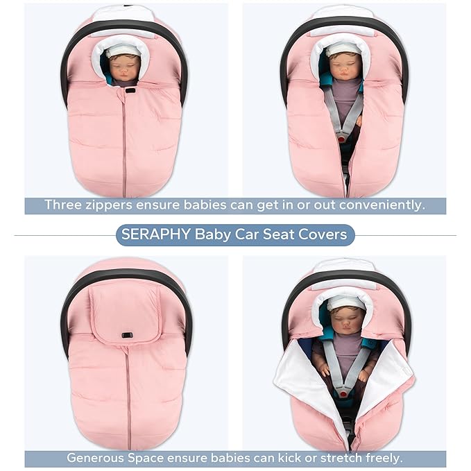 SERAPHY Car Seat Cover Baby Winter Carseat Cover for Babies, Universal Warm Infant Car Seat Canopy & Stroller Covers Accessories for Newborn Boy Girl Essentials, Pink Thick Winter