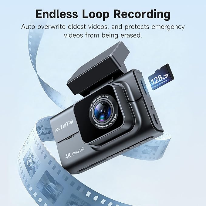 4K Dash Cam Front and Rear with Wi-Fi GPS Free 128GB Card, Dash Camera for Cars with HDR&WDR Night Vision, Car Camera with 3" Touch Screen, 170° Wide Angle, Loop Recording, 24H Parking Mode