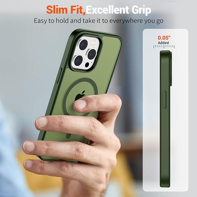 SUPFINE Magnetic for iPhone 14 Pro Case (Compatible with MagSafe) (Military Grade Drop Protection) Slim Translucent Matte Shockproof with Anti-Fingerprint Phone Case,Cangling Green