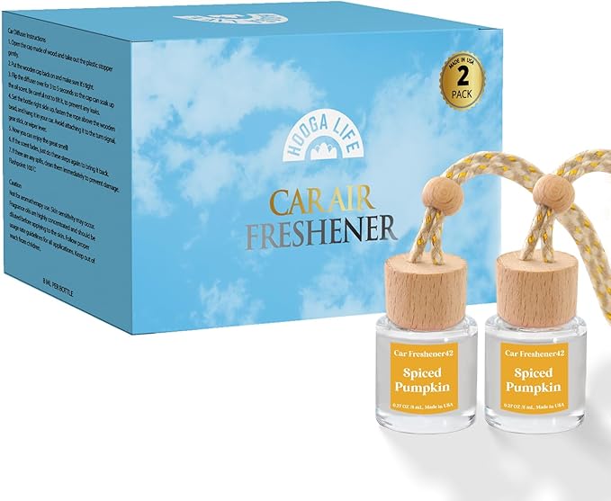 HoogaLife Car Air Freshener Diffuser 2 Pack Hanging Spiced Pumpkin Car Air Freshener for Women 45+ days Long Lasting Fragrance Made in USA (P42)
